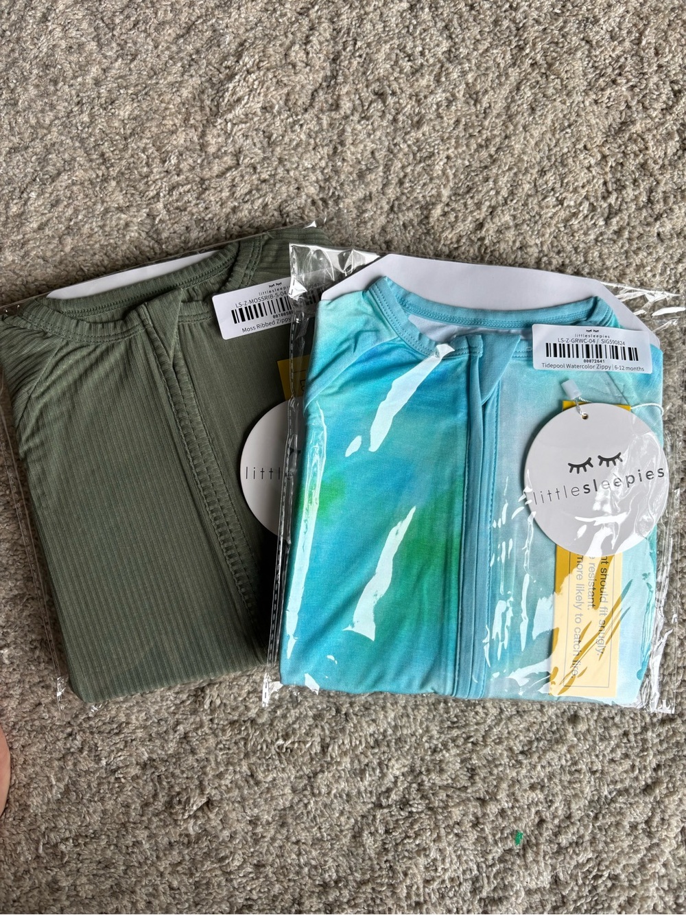 Little Sleepies Zippy Bamboo Set - Aqua Tie-Dye & Olive